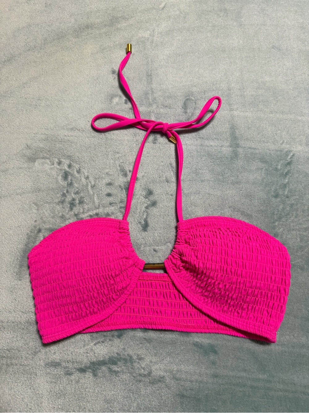 Hot Pink Smocked Bandeau Swim Top